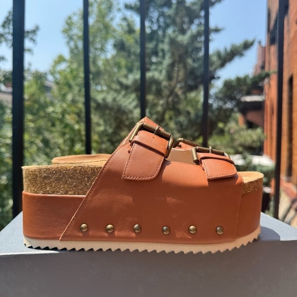 NWT Free People Rule Breaker Platform Sandals Brown Leather Studded Flatform 37 - Picture 4 of 15